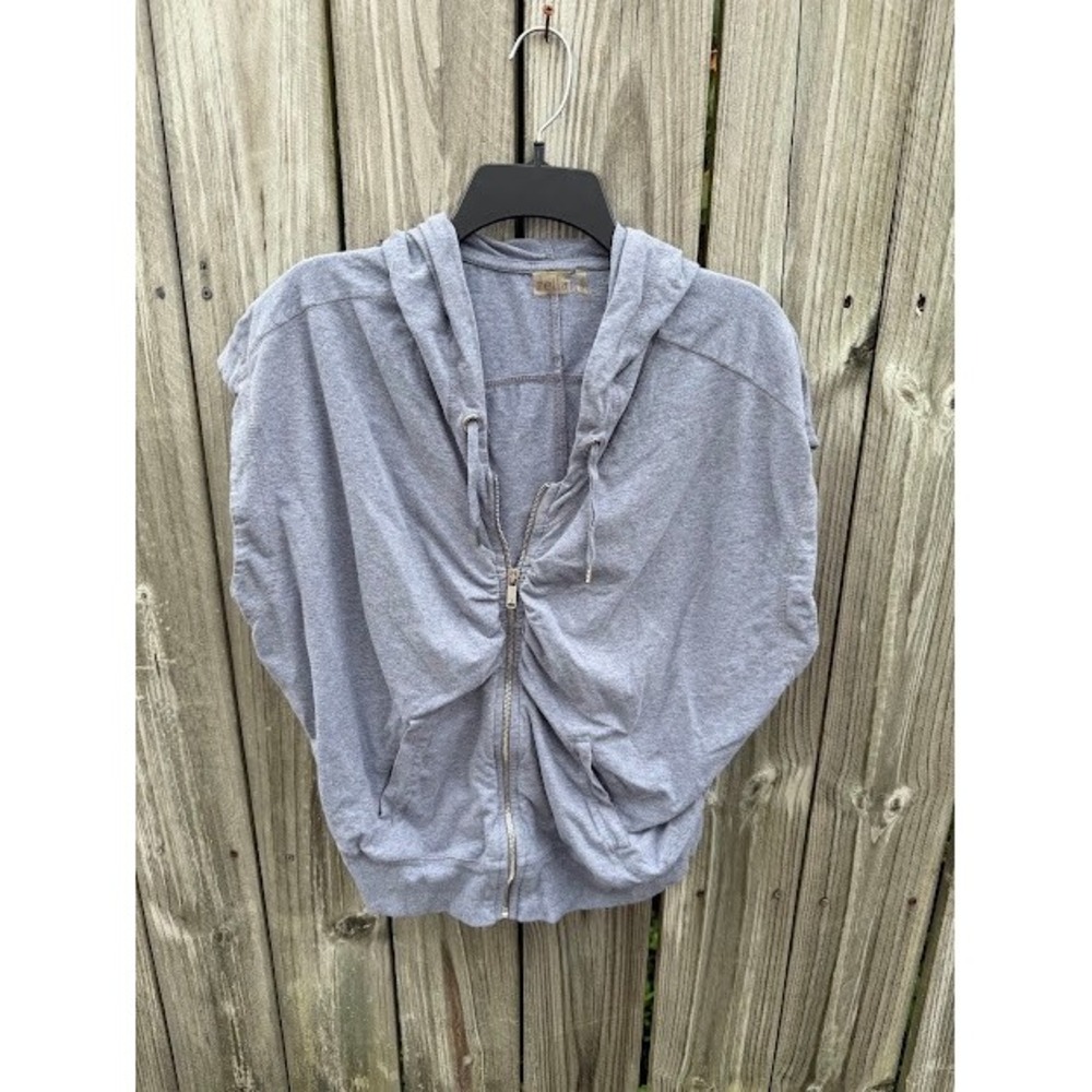 Athleisure Yoga Zella Sleeveless Hoodie S Gray Ruched Front Zip Up Cap Sleeve